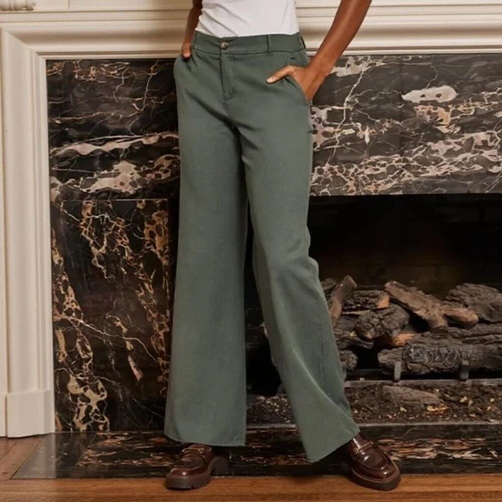 Summersalt Mid Rise Wide Leg Chino Trouser Pants Green 6